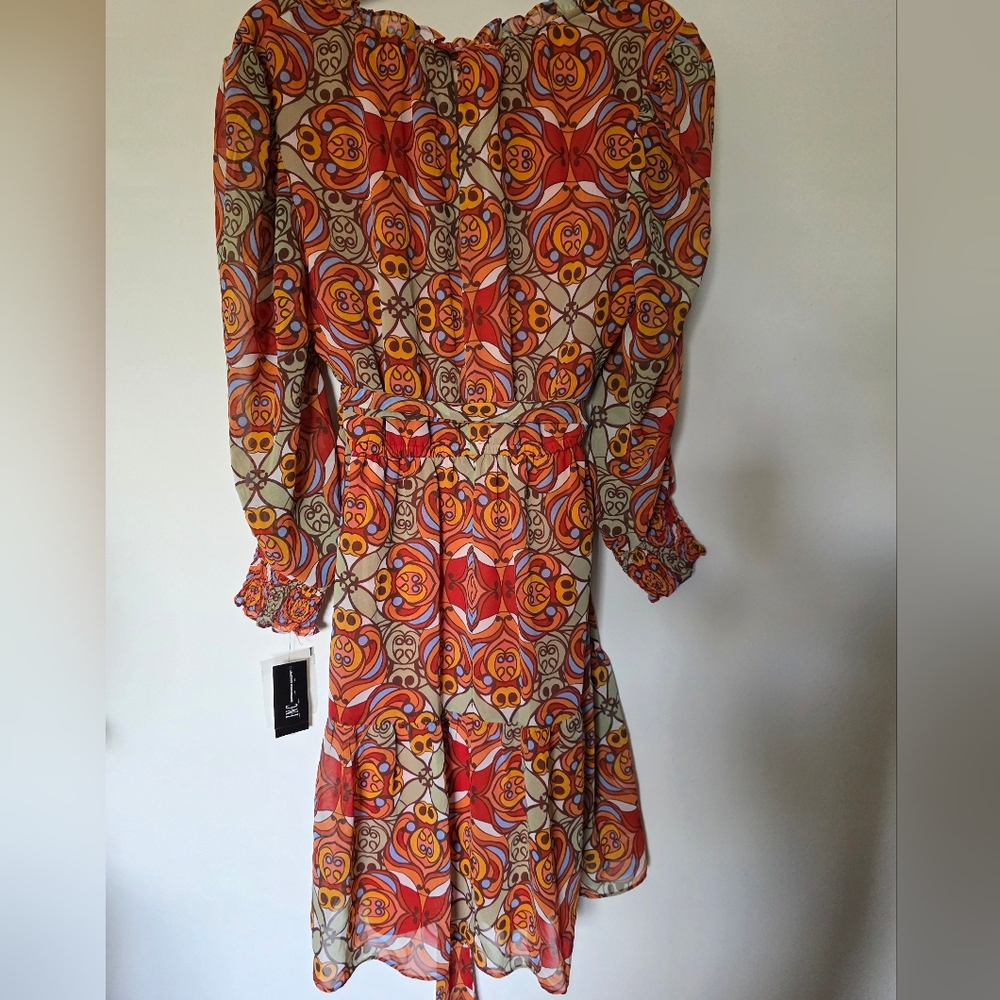 International Concepts Printed Blouson-Sleeve Dress Arabesque Combo Orange 12 - Picture 6 of 10